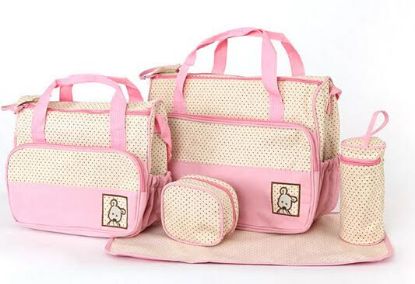 Picture of 5pc multi-functional baby nappy bag - Pink